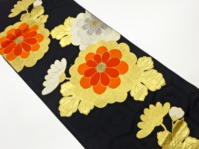 JAPANESE KIMONO / VINTAGE FUKURO OBI / WOVEN KIKU